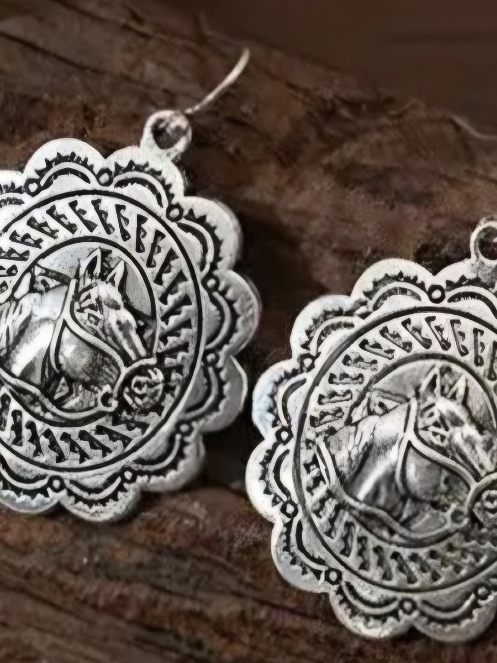 Wrangler Silver Horse Medallion Drop Earrings